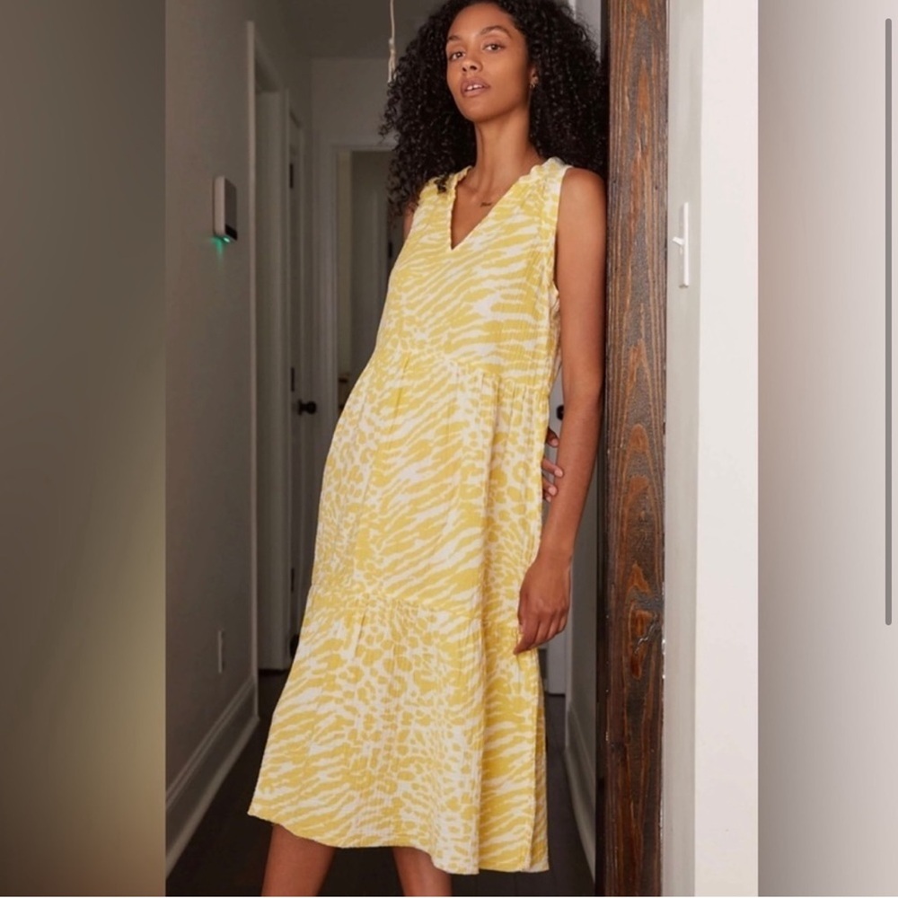 Nation LTD Nadie Tiered Midi Dress in Wild Yellow Spotted Sz S